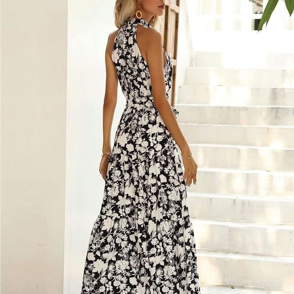 Sleeveless Halter Floral Print Dress - Picture 3 of 4